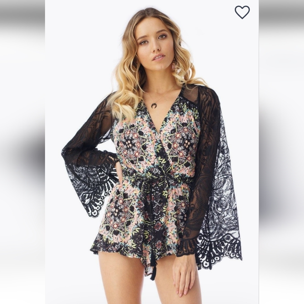 SKY YAMIR ROMPER BACK LACE V NECK WAIST STRAP LONG WING SLEEVES SIZE Medium - Picture 2 of 15